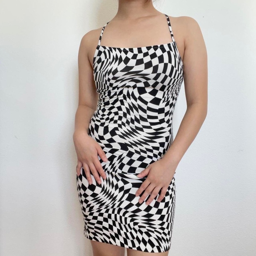 H&M Black and White Checkered Mini Dress